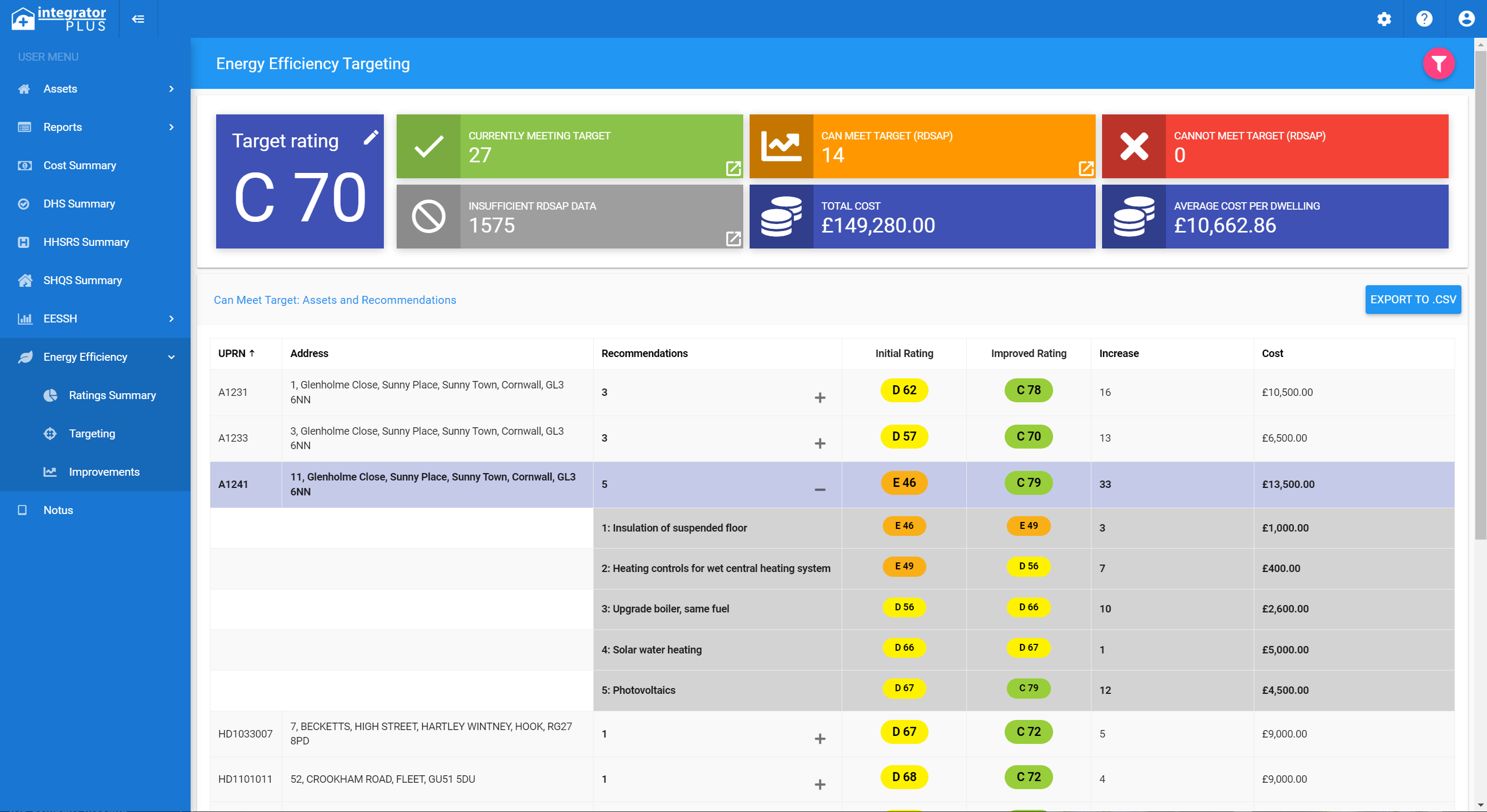 energy efficiency targeting tool screenshot

